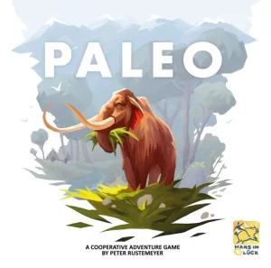 Paleo coöperatief bordspel, avontuurlijk prehistorisch spel waarin spelers samen een stam overleven en uitdagingen in de oertijd aangaan.